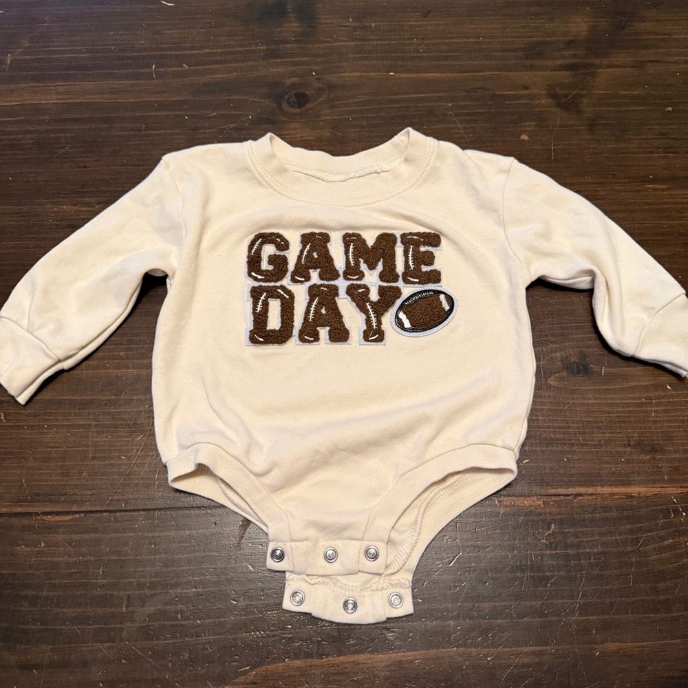 Sweet Wink Cream Baby Bodysuit with Chenille 'GAME DAY'